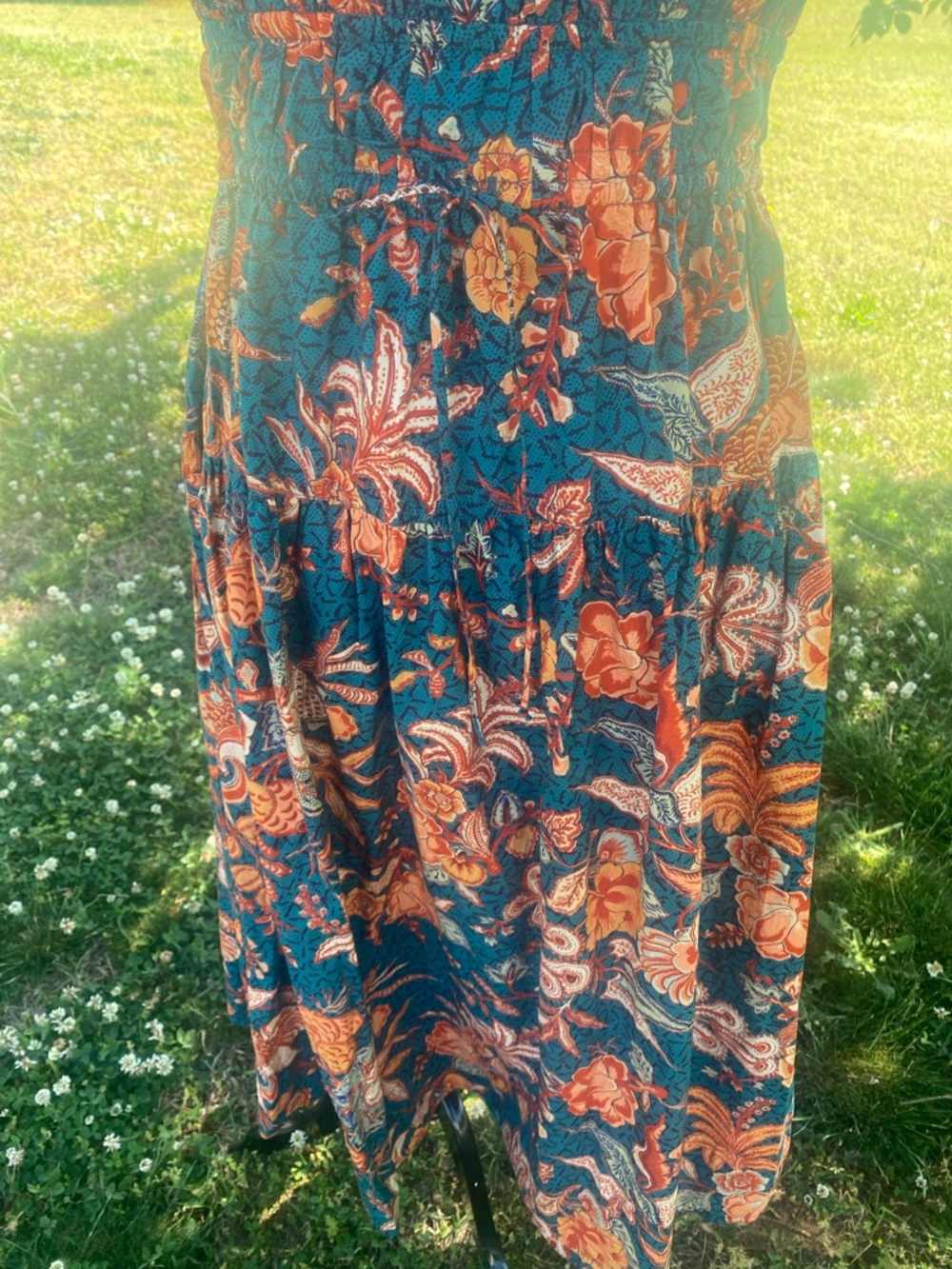 Ulla Johnson Teal Midi Dress with Orange Floral Print - Picture 5 of 6